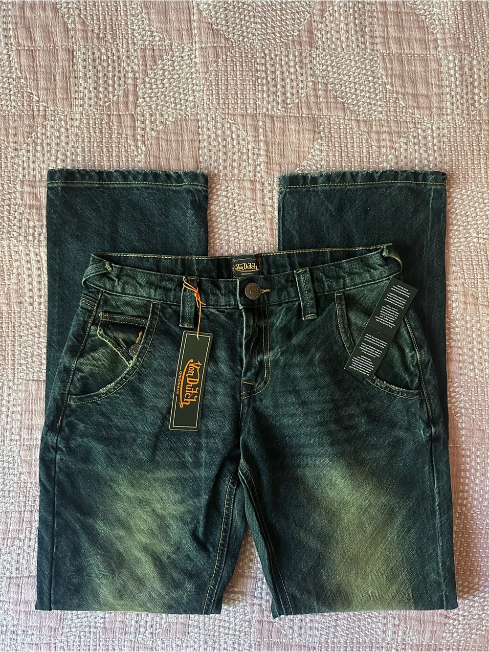 Von Dutch dark wash green cast denim jeans - Picture 3 of 4